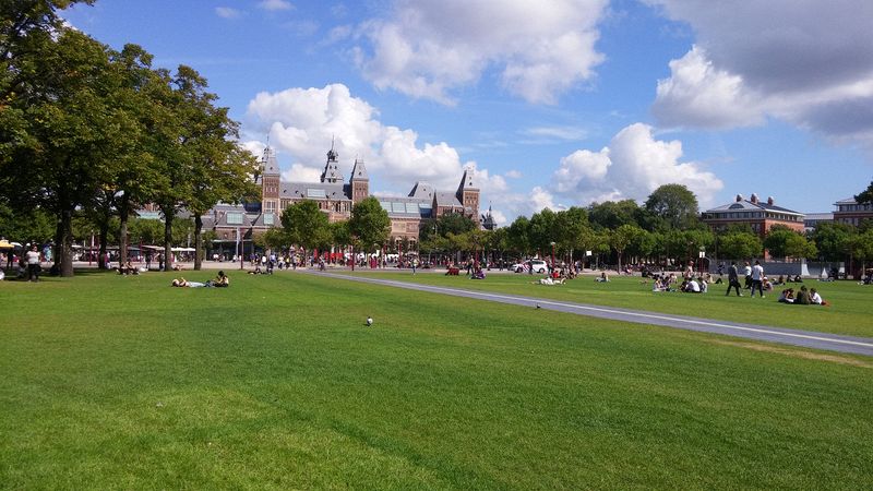 Museumplein park with the Rijksmuseum at the end