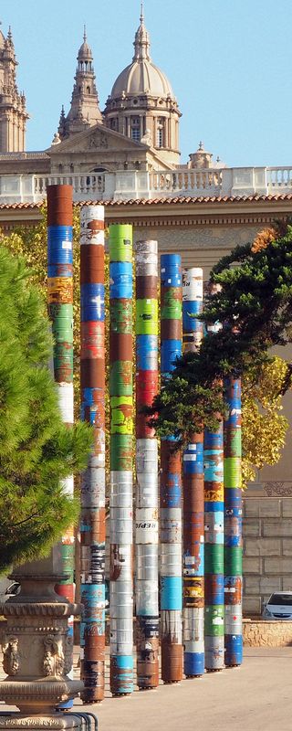 Colorful sculpture made from oil barrels