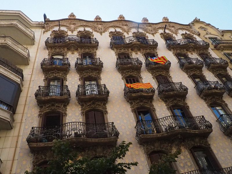 Fancy balconies, some with Catalan flags