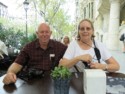 Pete and June at an outdoor cafe