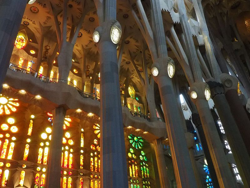 Sun pours through the stained glass windows