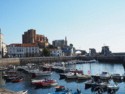 Looking back at the church and castle past the boar harbor