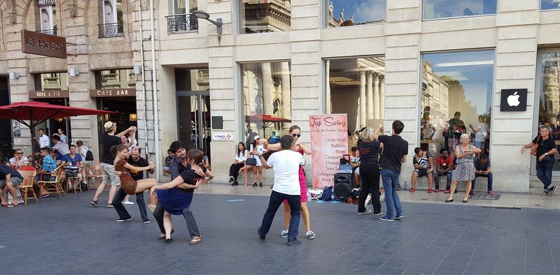 Swing dancing in front of the Apple Store