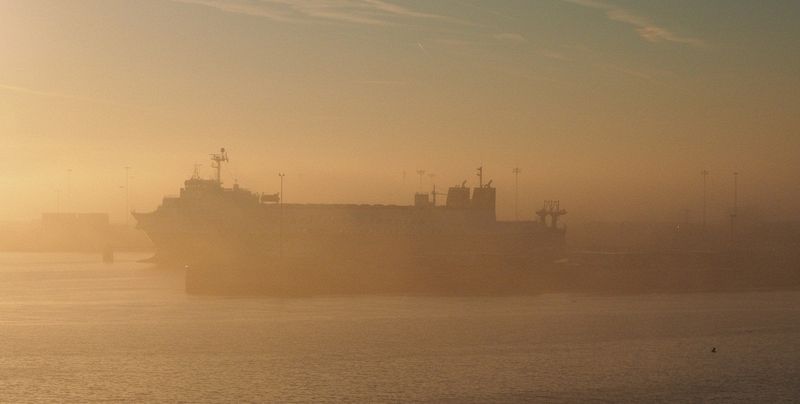 Foggy dawn in Zeebrugge