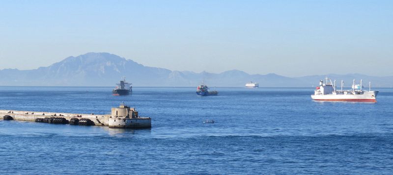 Seawall and various ships