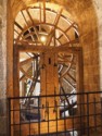 A giant hamster wheel for people for pulling up the supplies on the slide outside