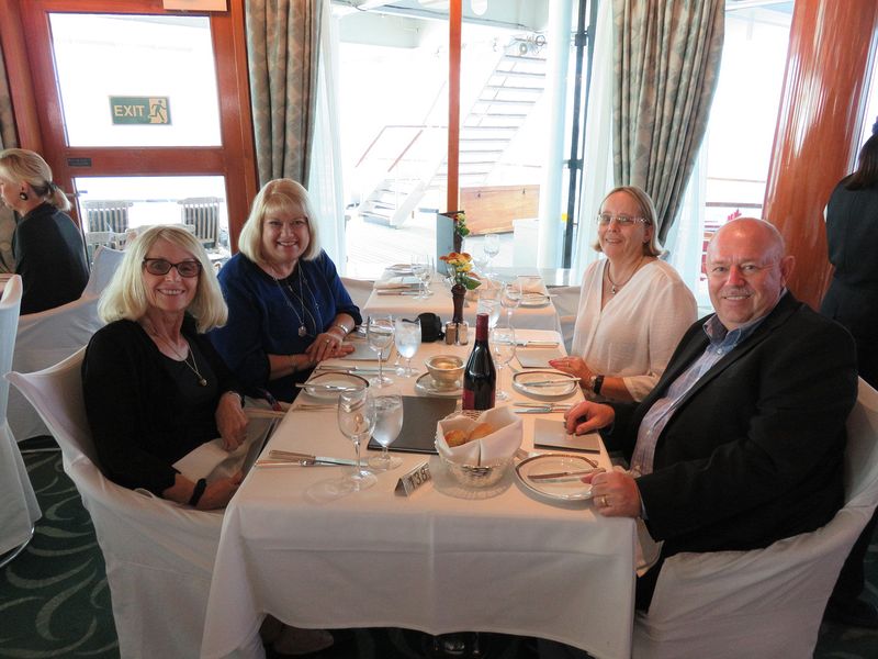 Eloise, Linda, June, and Pete at dinner