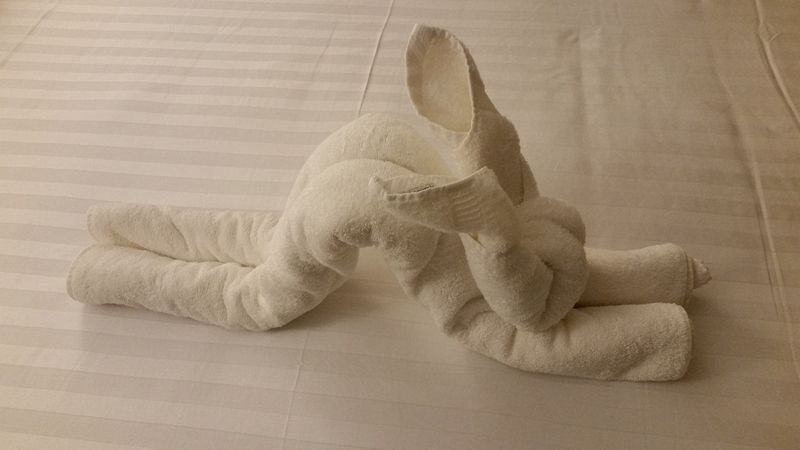 Rabbit towel sculpture