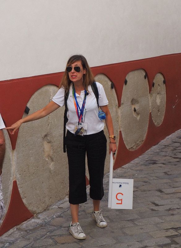 Our guide shows us millstones embedded in the wall