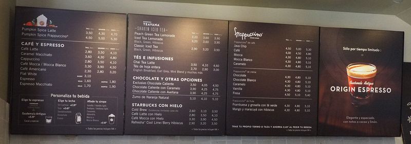 Starbucks menu