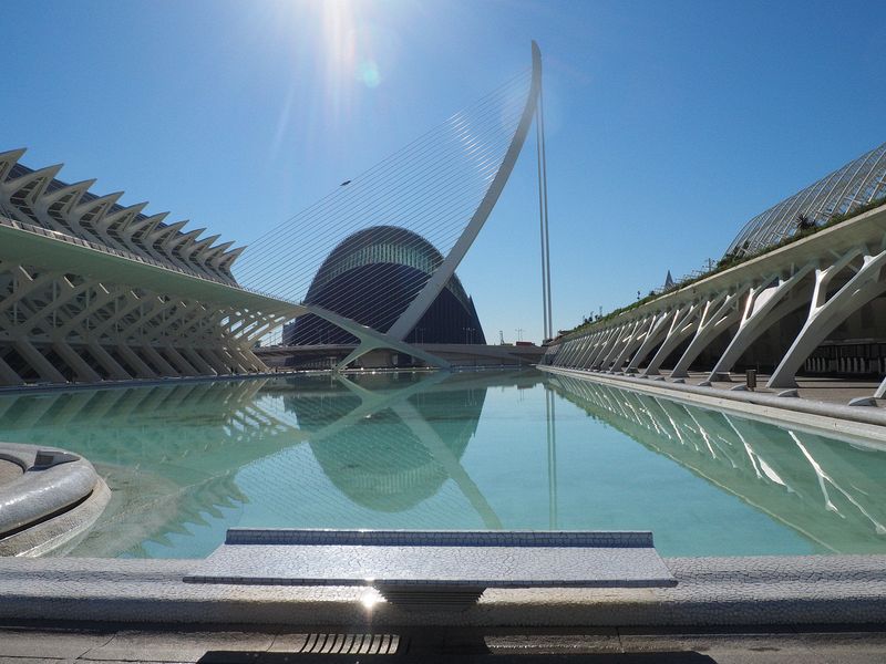 Looking across the pool to the bridge