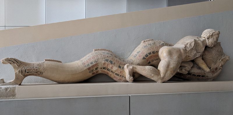 A man wrestling a serpent