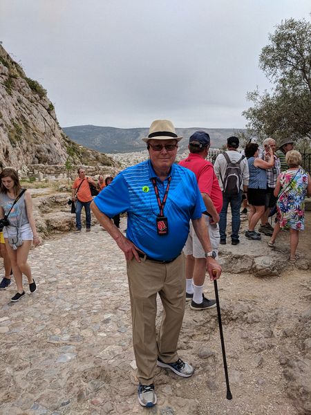 Livingston used his trusty cane to climb up