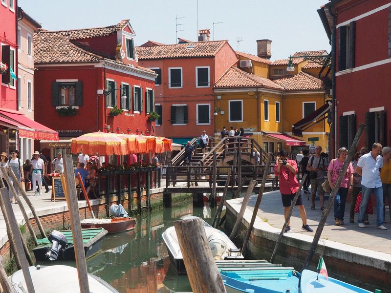 Colorful buildings and wooden bridges