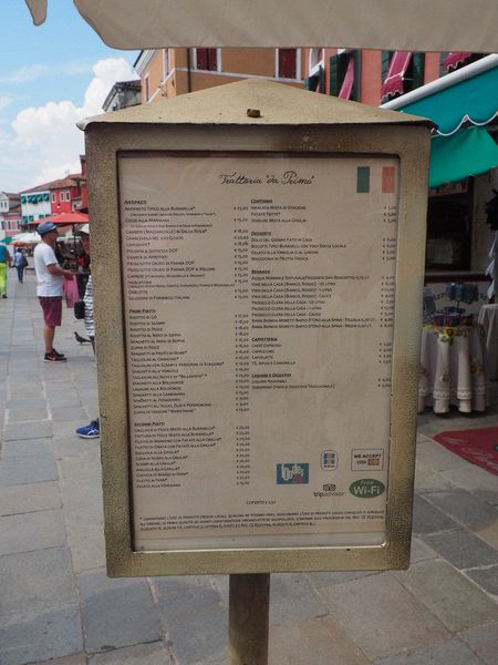 Menu at the Trattoria da Primo