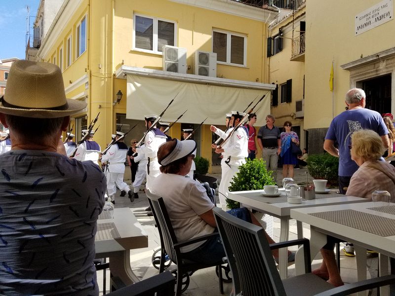 Greek sailors march by