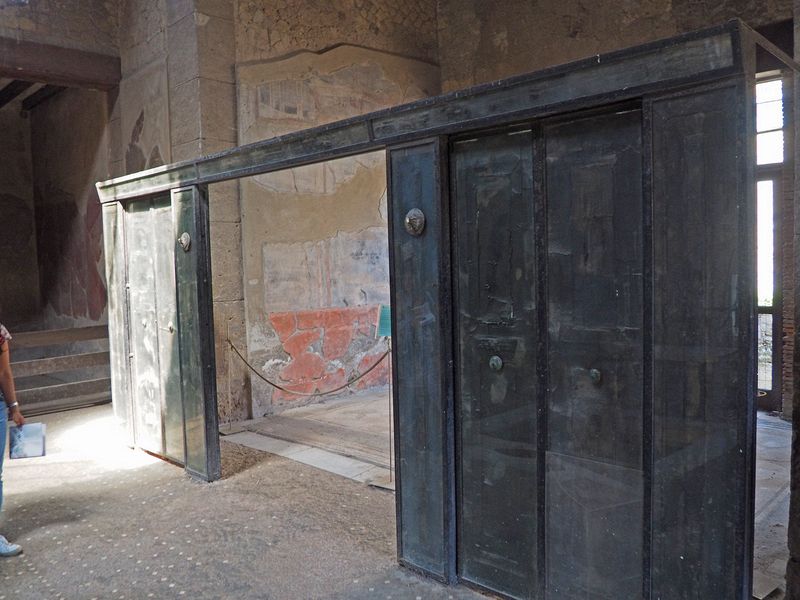 A rare wooden partition - but turned to charcoal by the heat