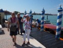 June, Linda, Eloise, and Livingston disembark from the water taxi