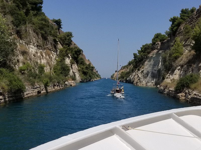 A sailboat in front of us as we near the end of the canal