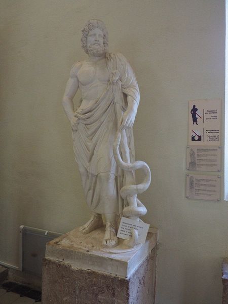 Statue of Esklepios himself, founder of the healing center