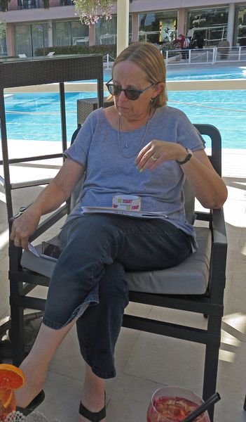 June by the pool at our hotel in Fiumicino