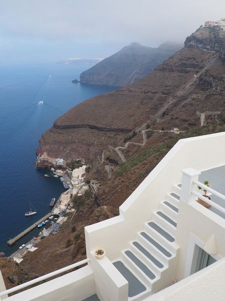 A view of the mule path down the cliff to the harbor