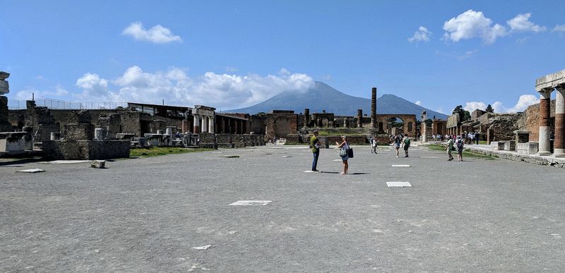 Pompeii's Forum with Vesuvius in the distance