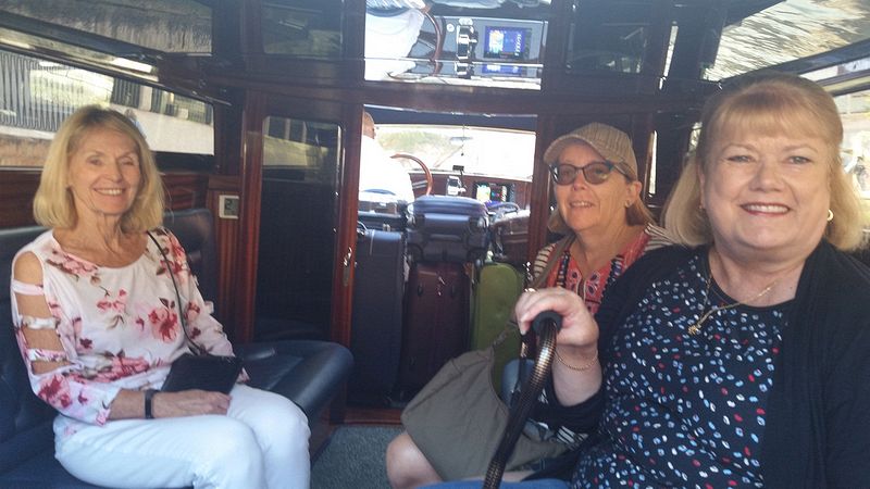 Eloise, June, and Linda in the water taxi from our ship to our hotel