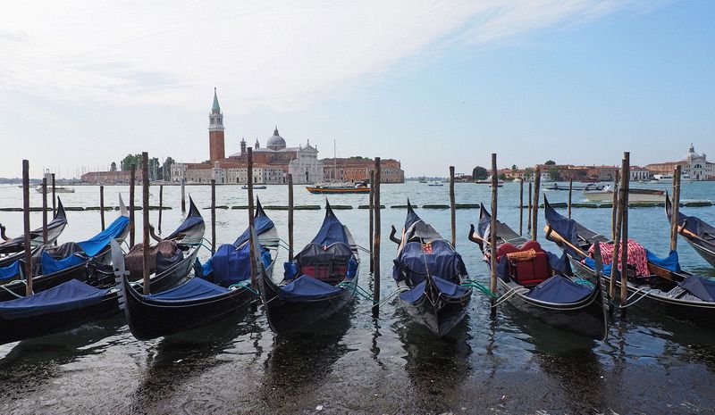 Gondolas docked in a row