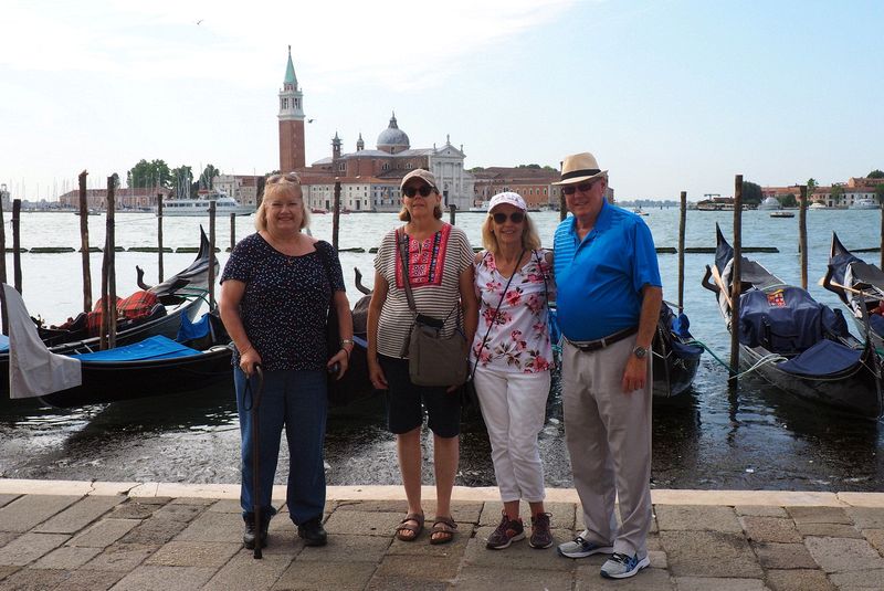 Linda, June, Eloise, and Livingston with the Church of San Giorgio Maggiore in the background