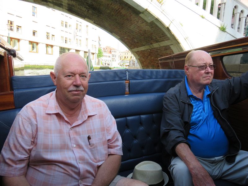 Pete and Livingston in the water taxi's back seat