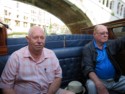 Pete and Livingston in the water taxi's back seat