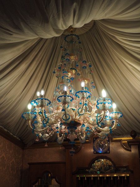 The chandelier above the reception desk at our hotel