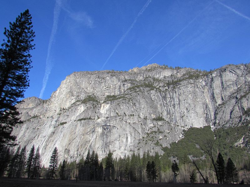 Sheer cliffs surround the Yosemite Valley