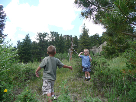 128 andrew and nicholas throwing rocks at each other