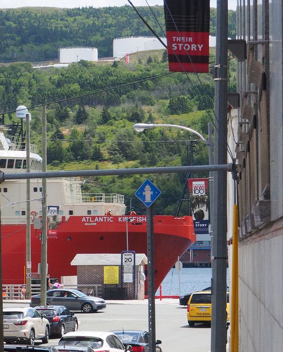 The Atlantic Kingfisher docked at the end of the street