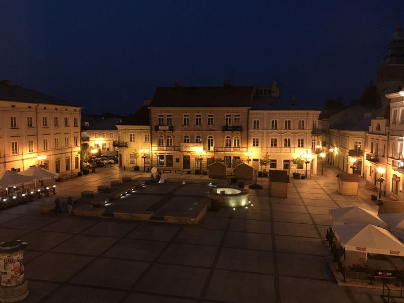 The town square at night