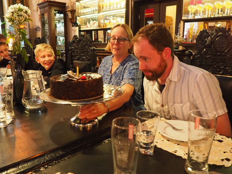 Ehren is surprised with a birthday cake