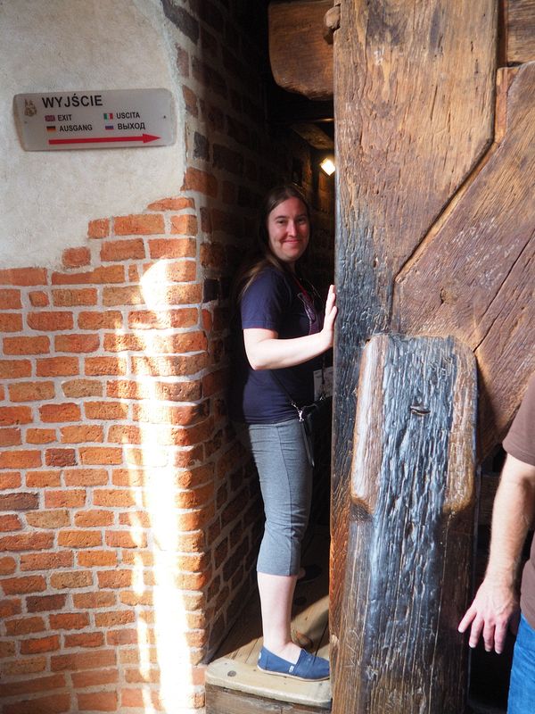 Amanda exiting from the bell tower