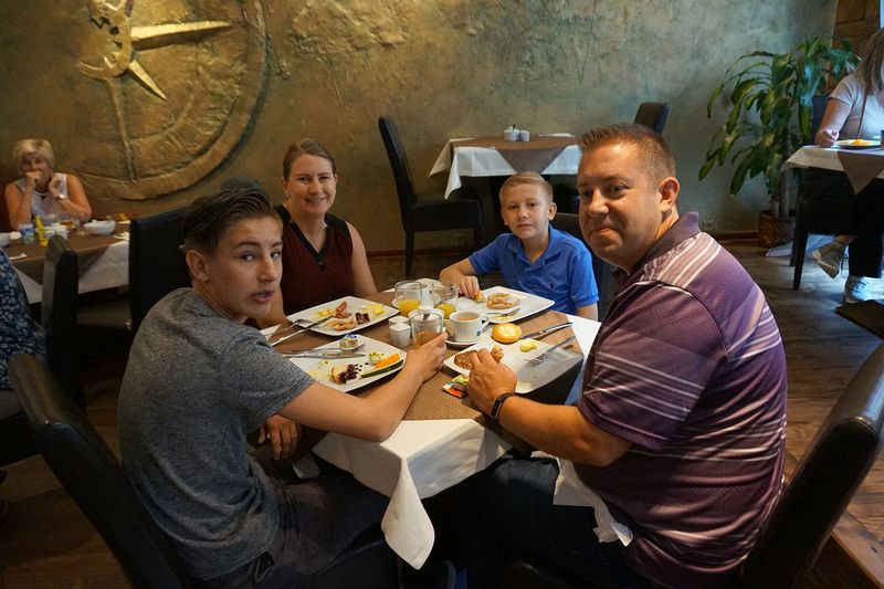 Dave's family at breakfast in the hotel