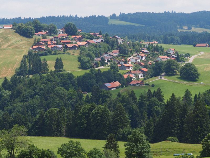 A nearby village in the hills