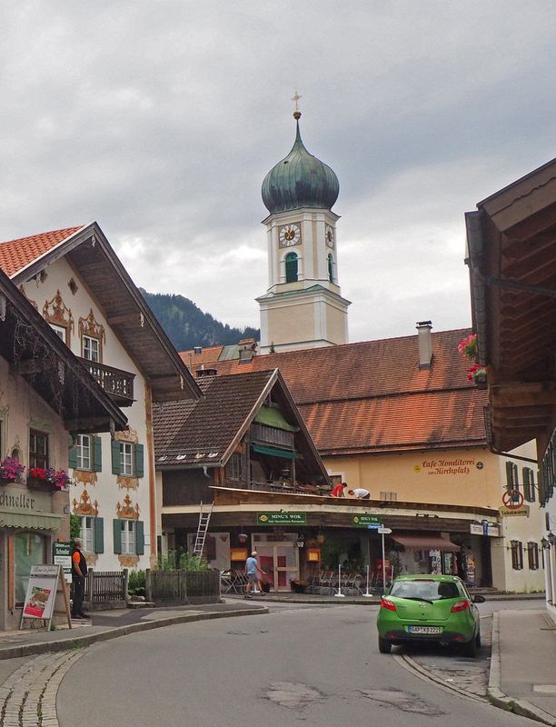 Church spire above the town