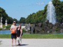 June and Jessica at the central fountain