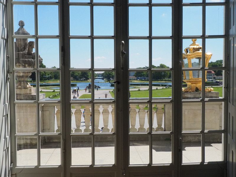 The view of the front gardens from within the Palace