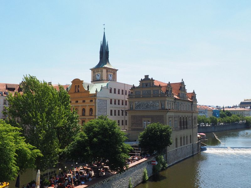 Cafe, clock tower, and museum