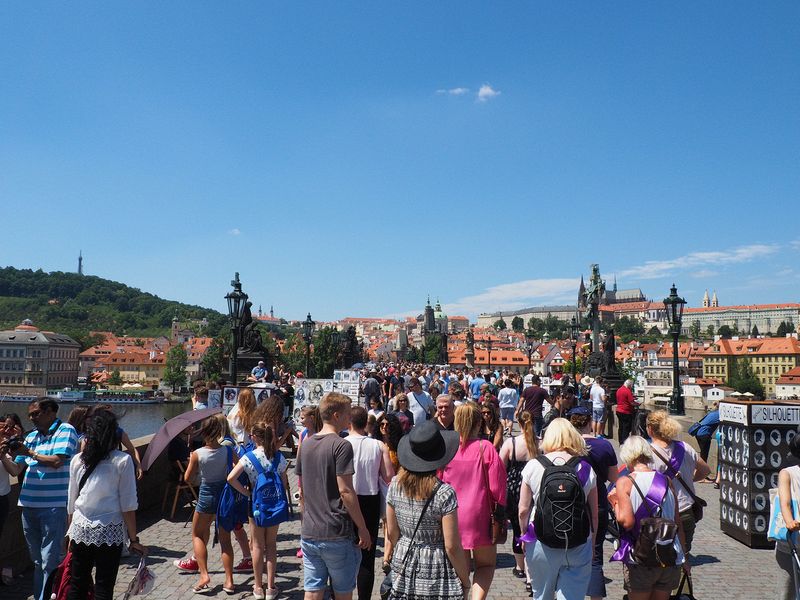 Lots and lots of tourists on the bridge