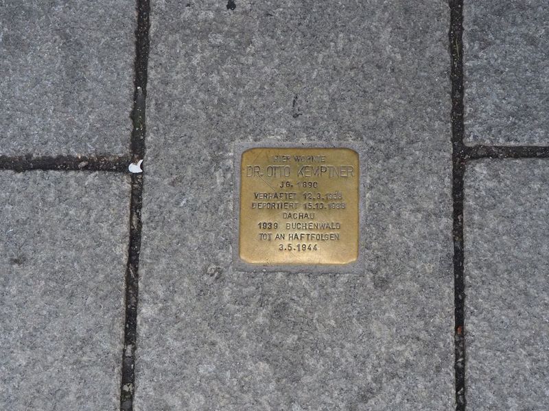 Memorials to holocaust victims embedded in the walkways