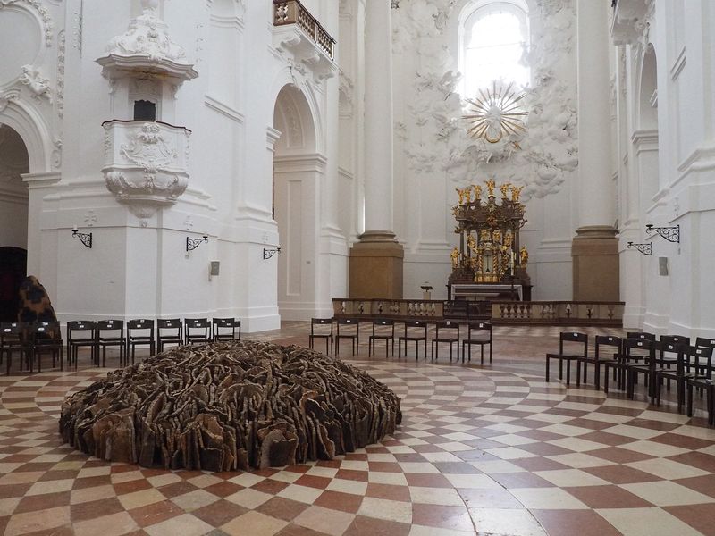 Modern sculpture made from the bark of a tree