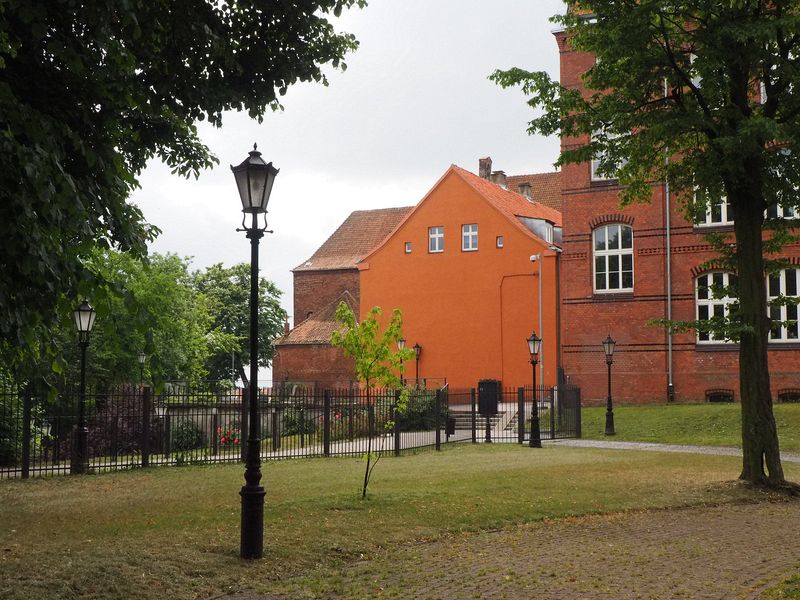 A very red building