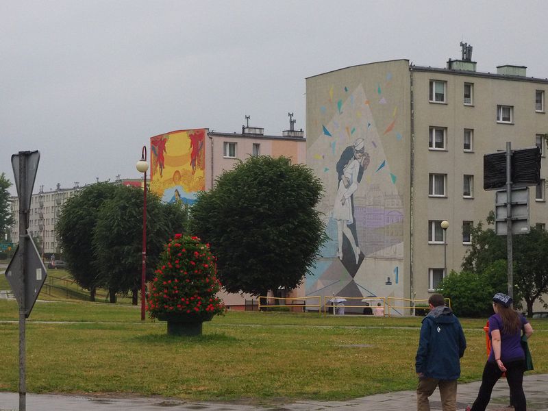 Murals on nearby apartment buildings